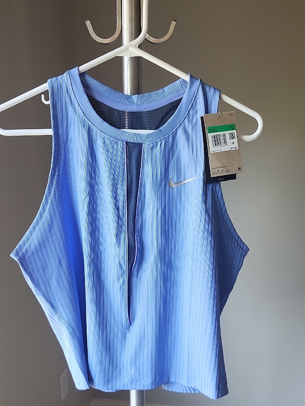 Nike Light Blue Ribbed Zip-Front Tank